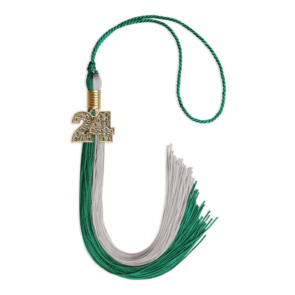 Emerald Green/Grey Graduation Tassel with Gold Bling Charm - Endea Graduation