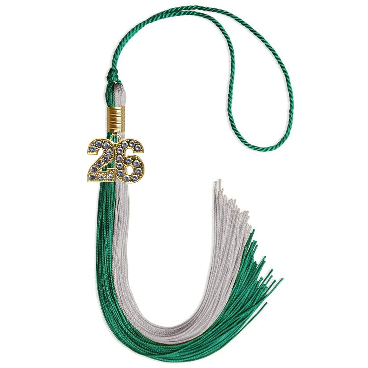 Emerald Green/Grey Graduation Tassel with Gold Bling Charm - Endea Graduation