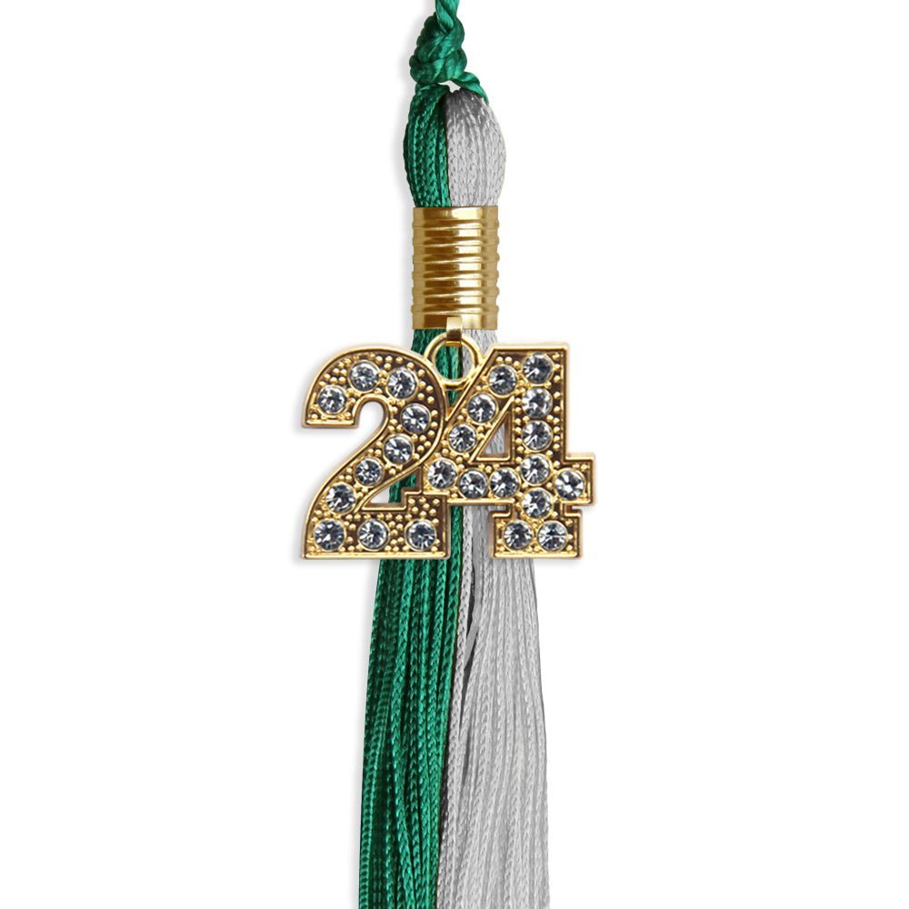 Emerald Green/Grey Graduation Tassel with Gold Bling Charm - Endea Graduation