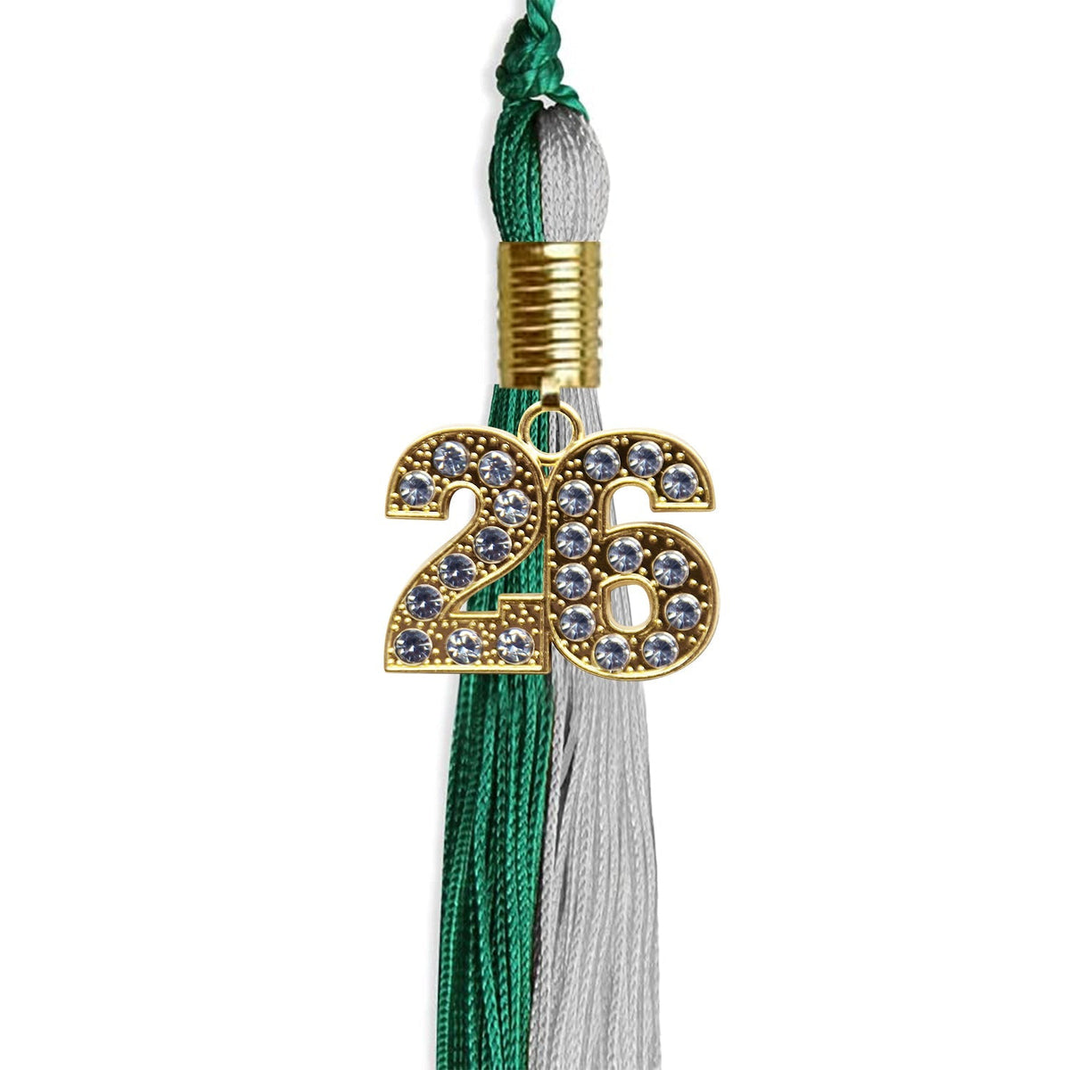 Emerald Green/Grey Graduation Tassel with Gold Bling Charm - Endea Graduation