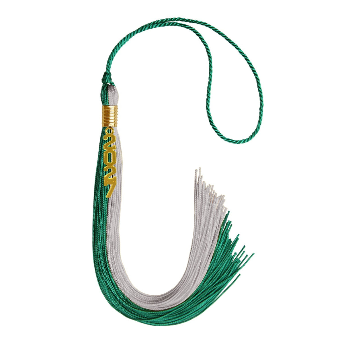 Emerald Green/Grey Graduation Tassel with Gold Stacked Date Drop - Endea Graduation