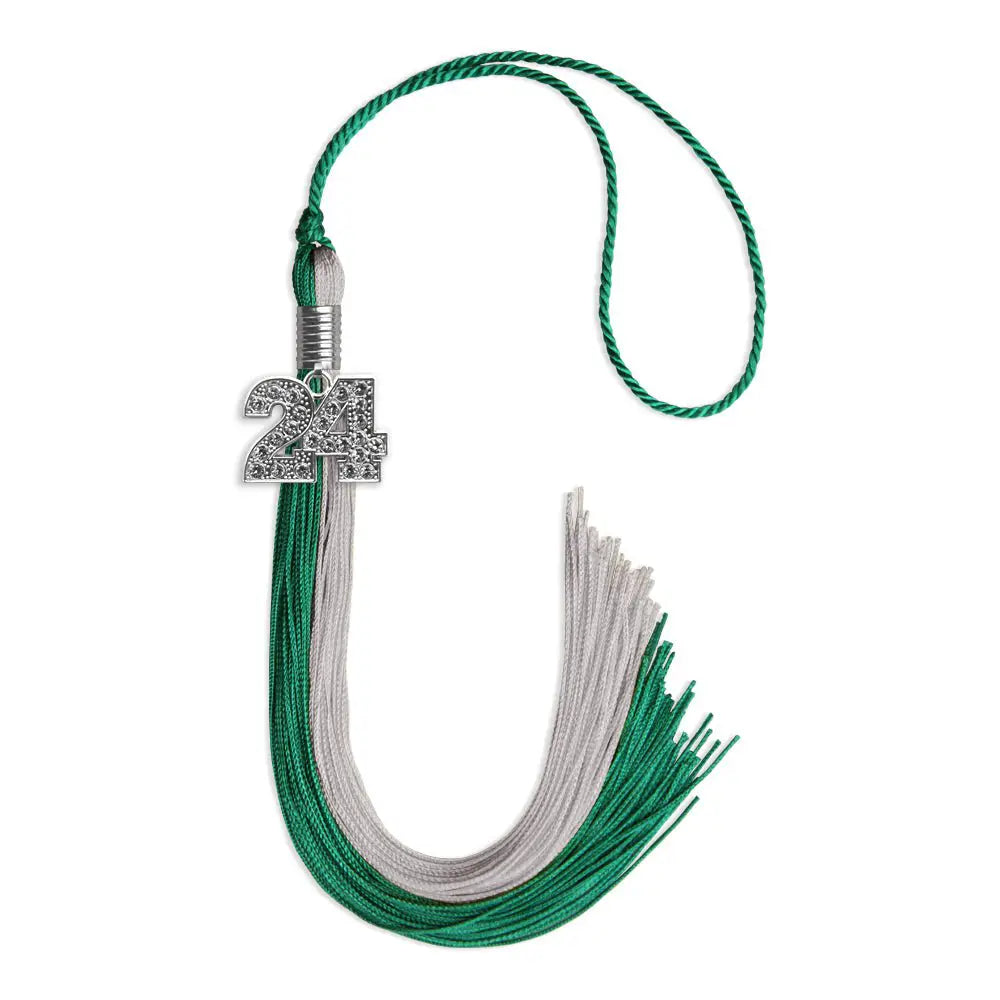 Emerald Green/Grey Graduation Tassel with Silver Bling Charm - Endea Graduation
