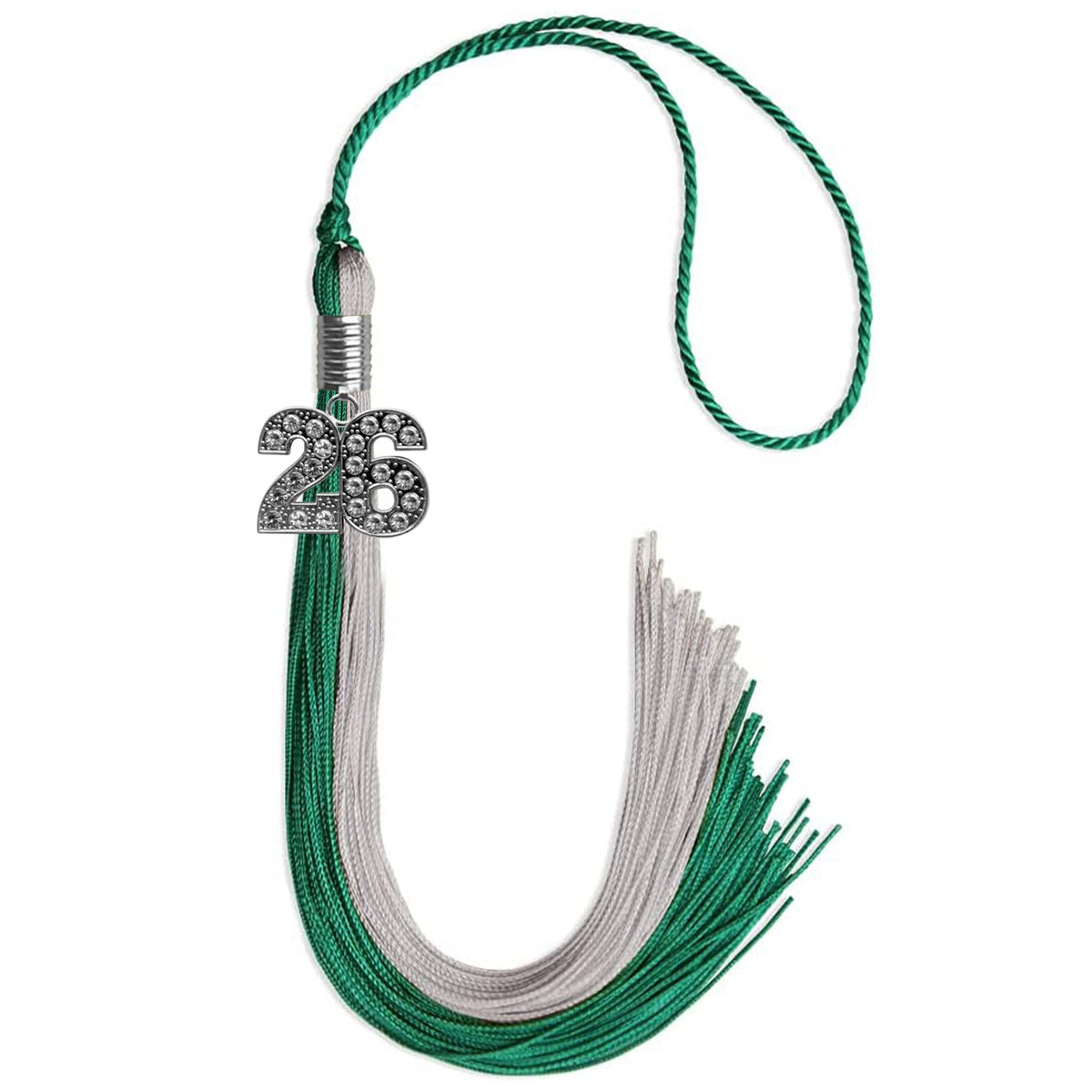 Emerald Green/Grey Graduation Tassel with Silver Bling Charm - Endea Graduation
