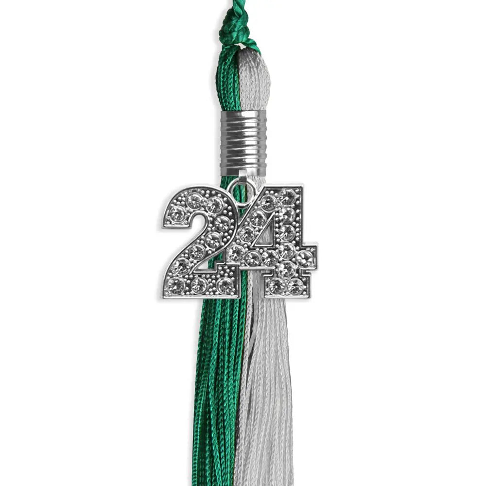 Emerald Green/Grey Graduation Tassel with Silver Bling Charm - Endea Graduation
