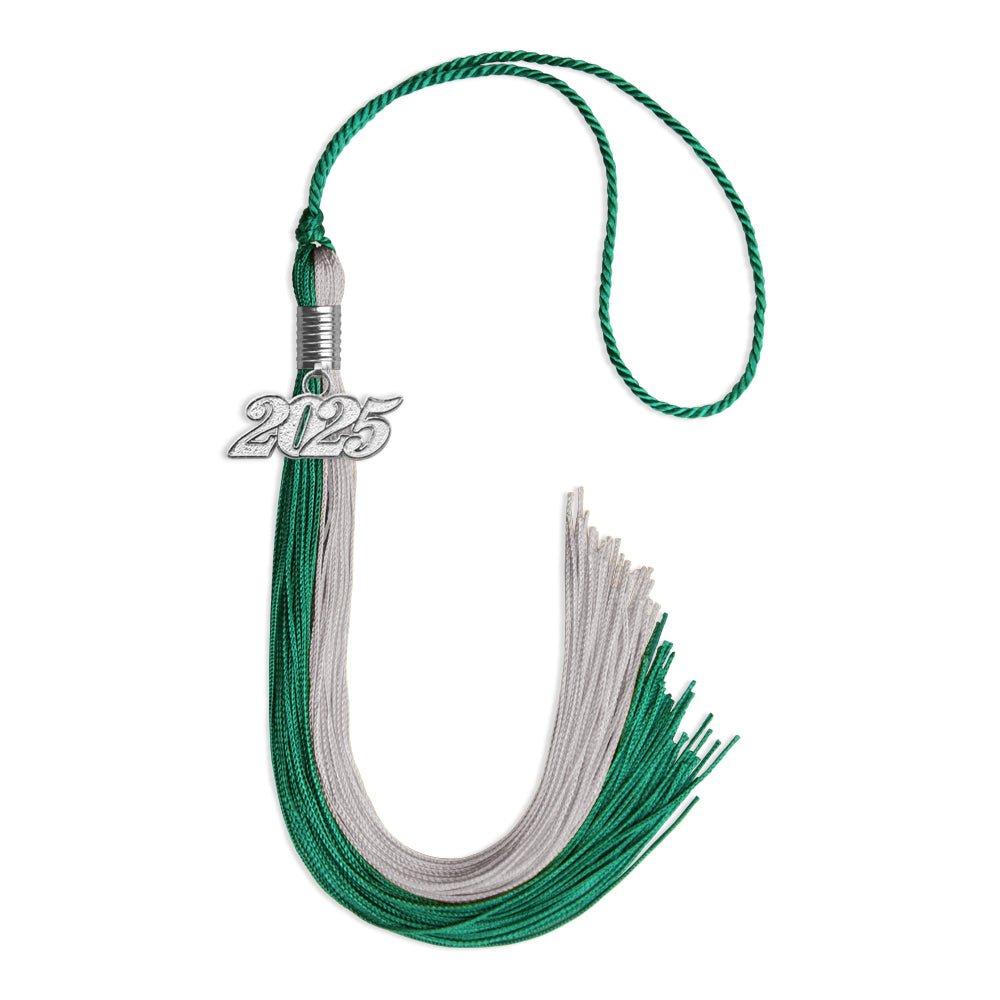 Emerald Green/Grey Graduation Tassel with Silver Date Drop - Endea Graduation