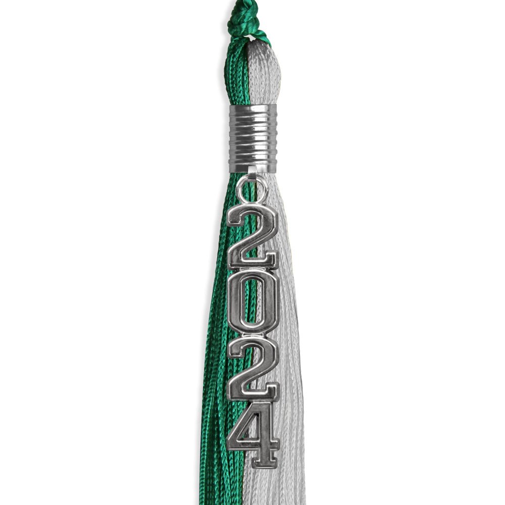 Emerald Green/Grey Graduation Tassel with Silver Stacked Date Drop - Endea Graduation