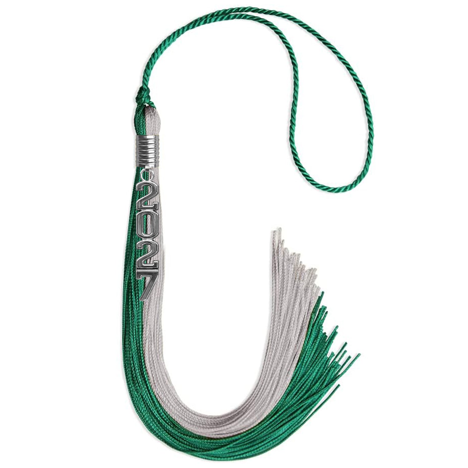 Emerald Green/Grey Graduation Tassel with Silver Stacked Date Drop - Endea Graduation