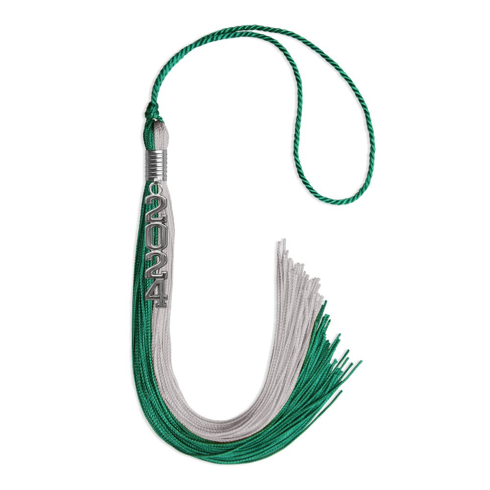 Emerald Green/Grey Graduation Tassel with Silver Stacked Date Drop - Endea Graduation