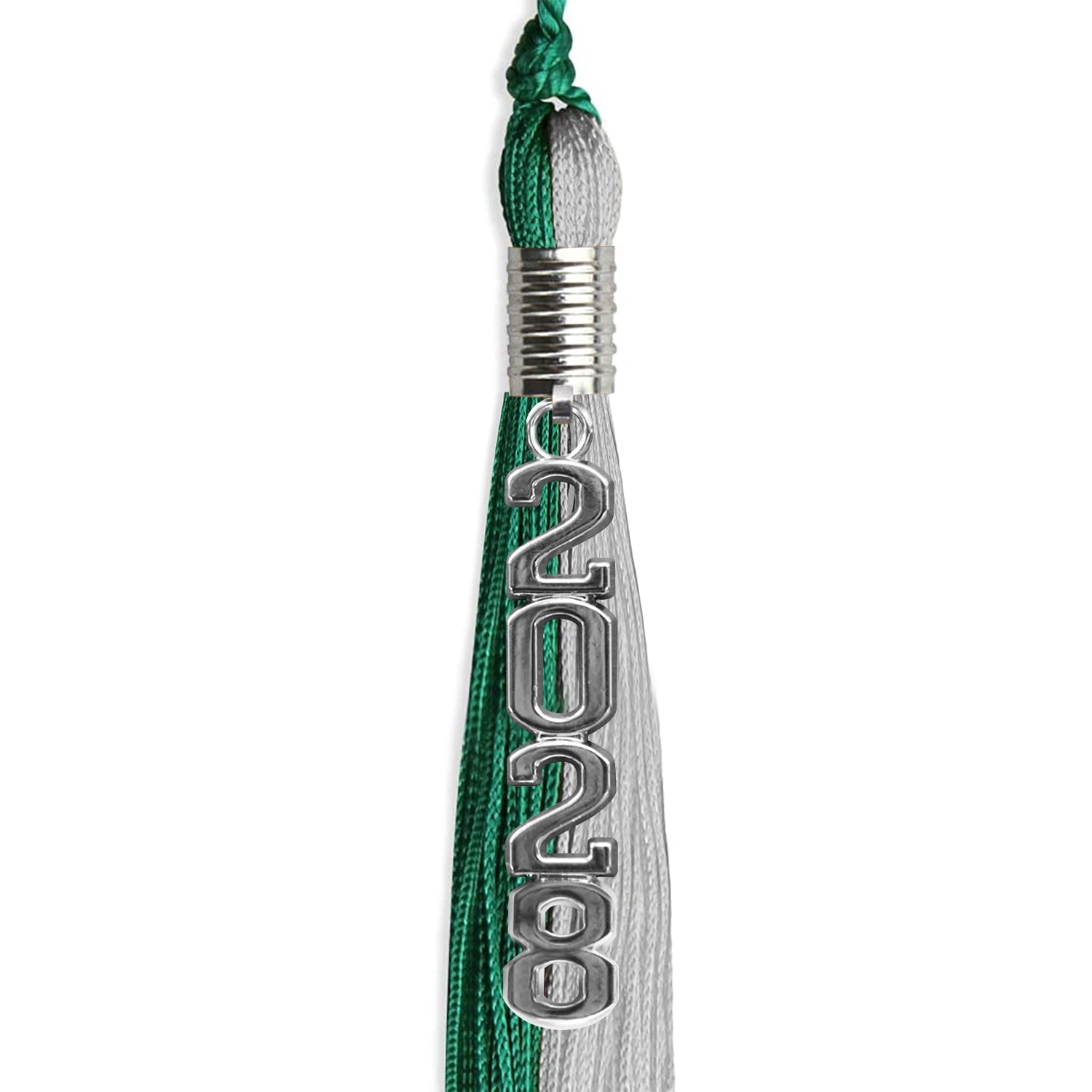 Emerald Green/Grey Graduation Tassel with Silver Stacked Date Drop - Endea Graduation