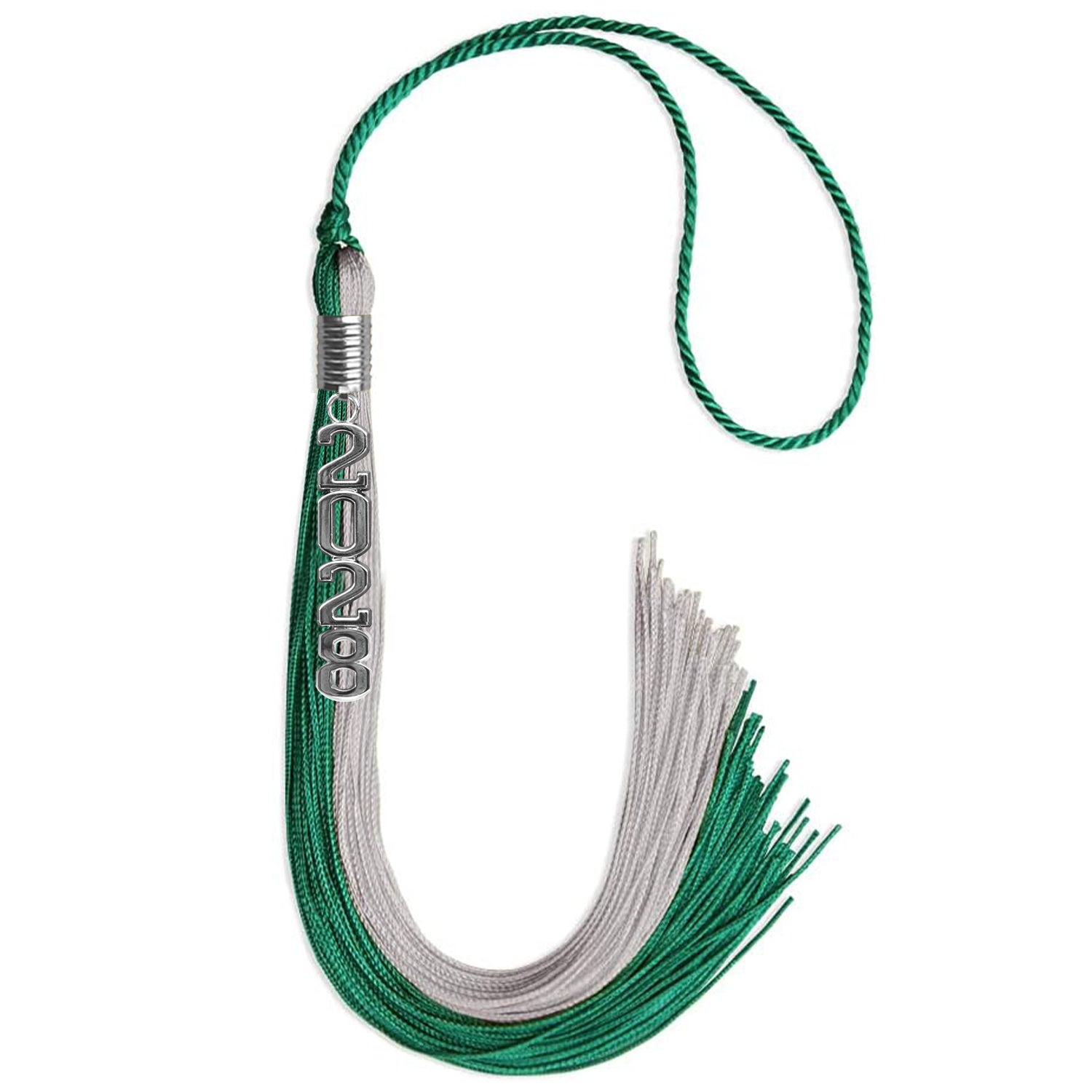 Emerald Green/Grey Graduation Tassel with Silver Stacked Date Drop - Endea Graduation