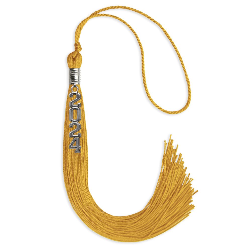 Gold Graduation Tassel with Silver Stacked Date Drop - Endea Graduation