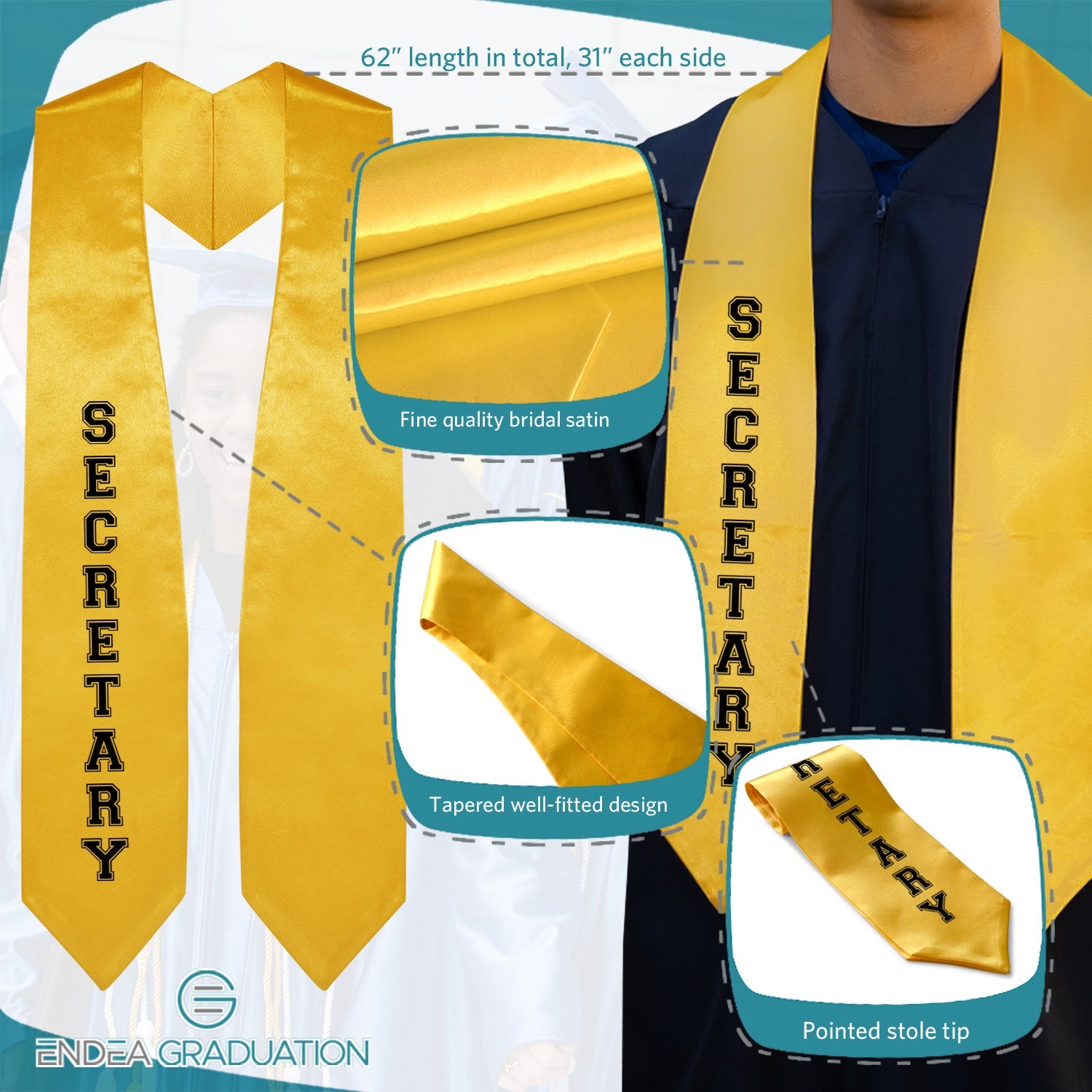 Gold Secretary Graduation Stole - Endea Graduation