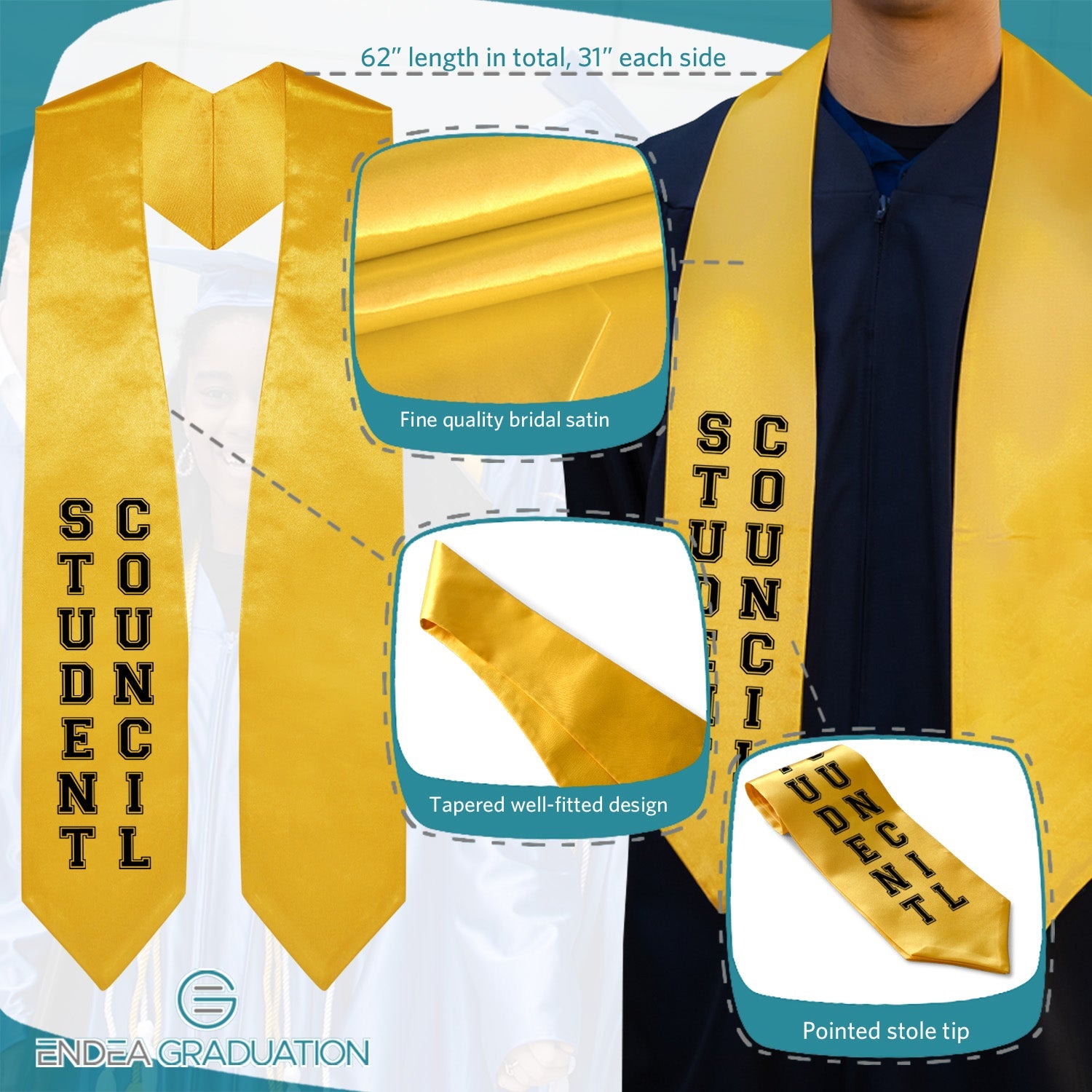 Gold Student Council Graduation Stole - Endea Graduation