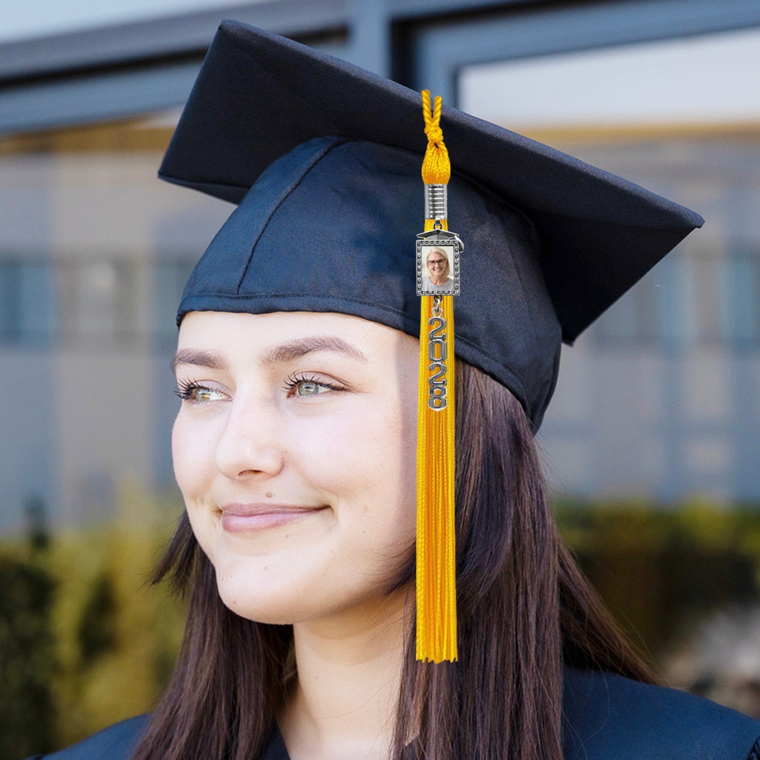 Gold Tassel with Photo Frame Charm and Stacked Date Drop - Endea Graduation
