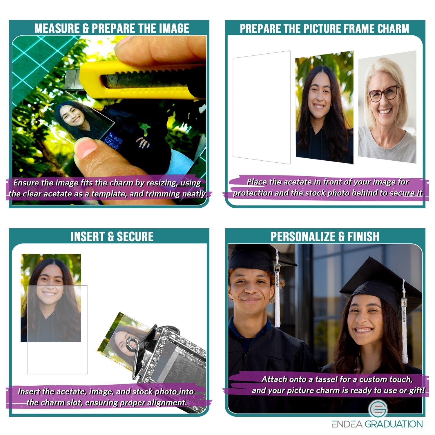 Graduation Tassel Photo Frame Charm With Stacked Date Drop - Endea Graduation