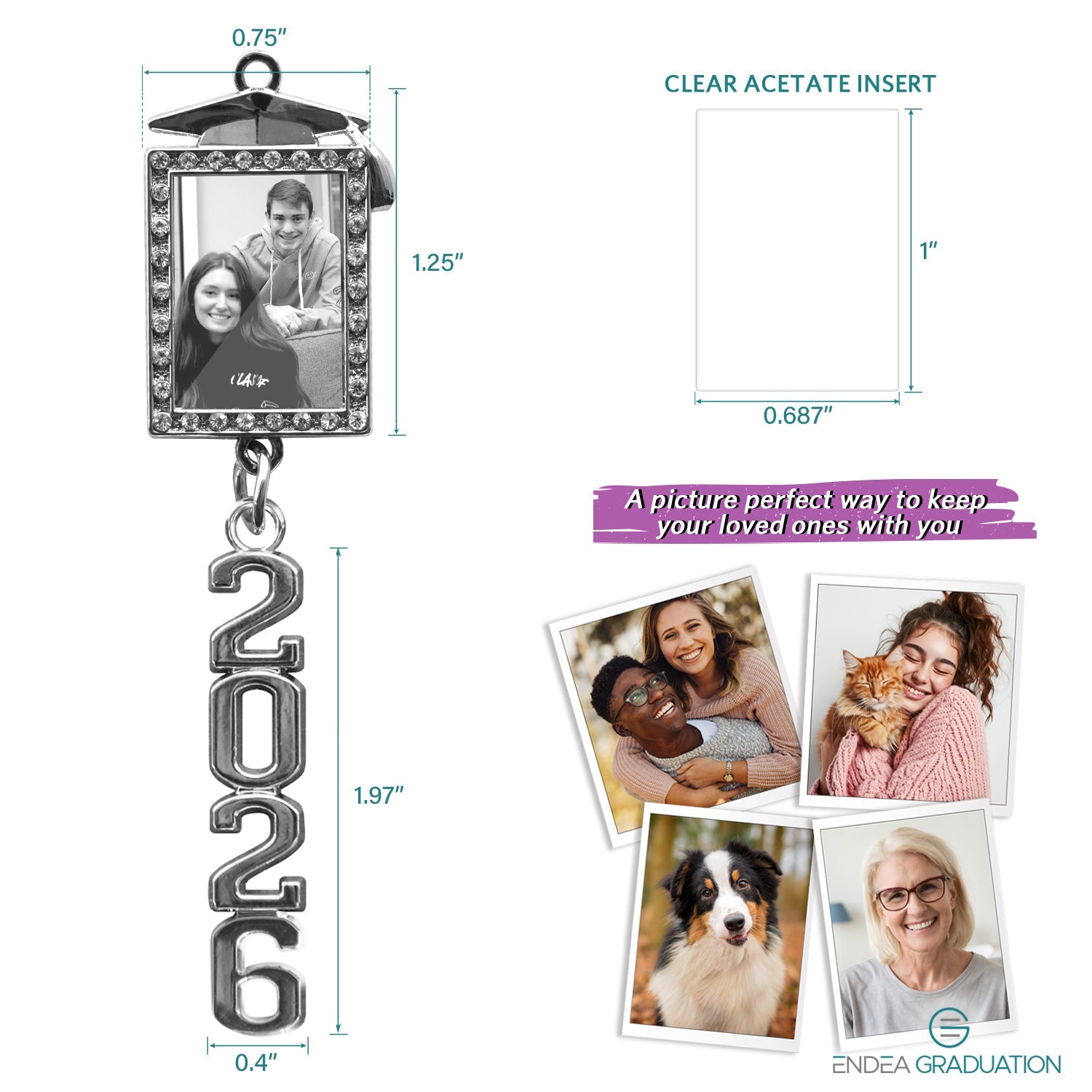 Graduation Tassel Photo Frame Charm With Stacked Date Drop - Endea Graduation