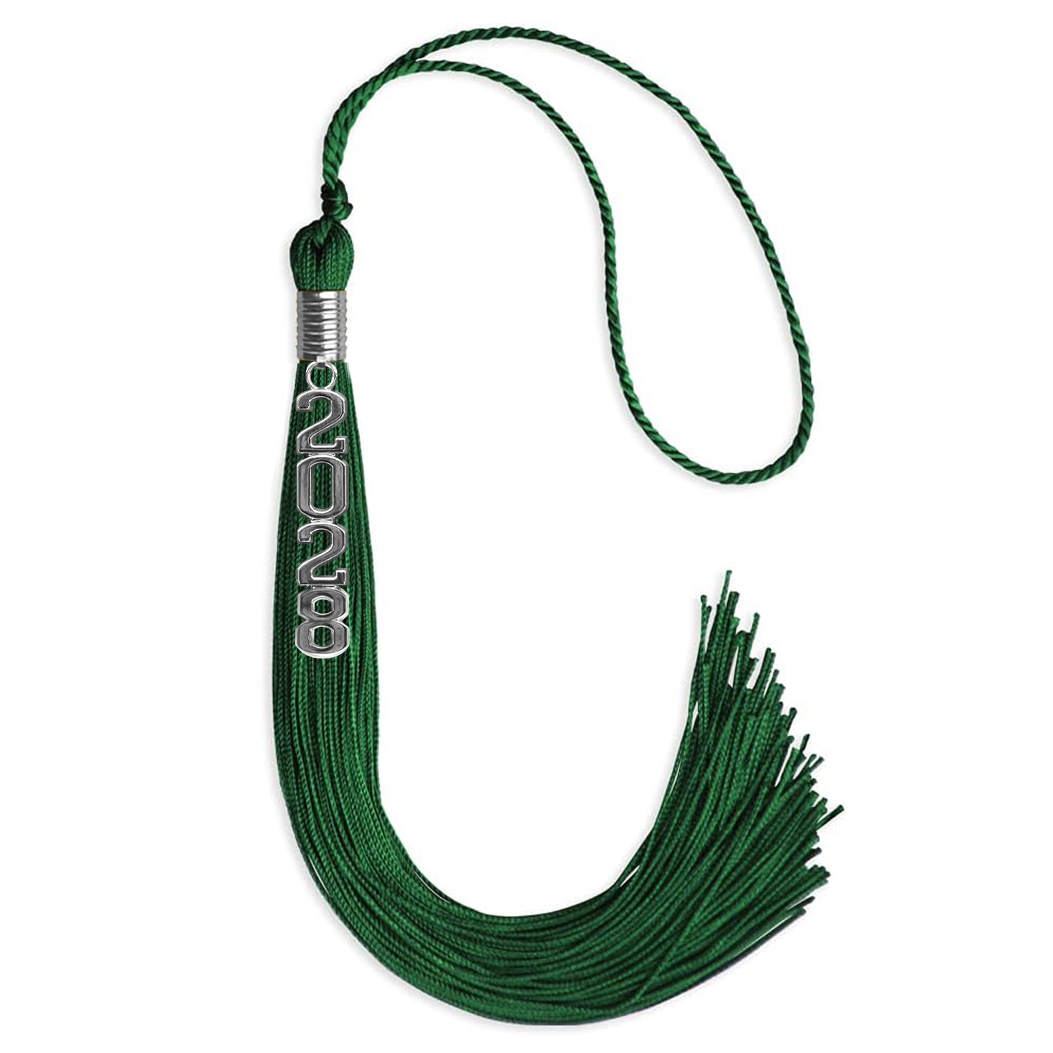 Green Graduation Tassel with Silver Stacked Date Drop - Endea Graduation