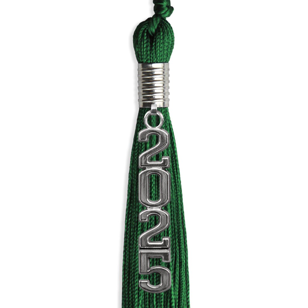 Green Graduation Tassel with Silver Stacked Date Drop - Endea Graduation