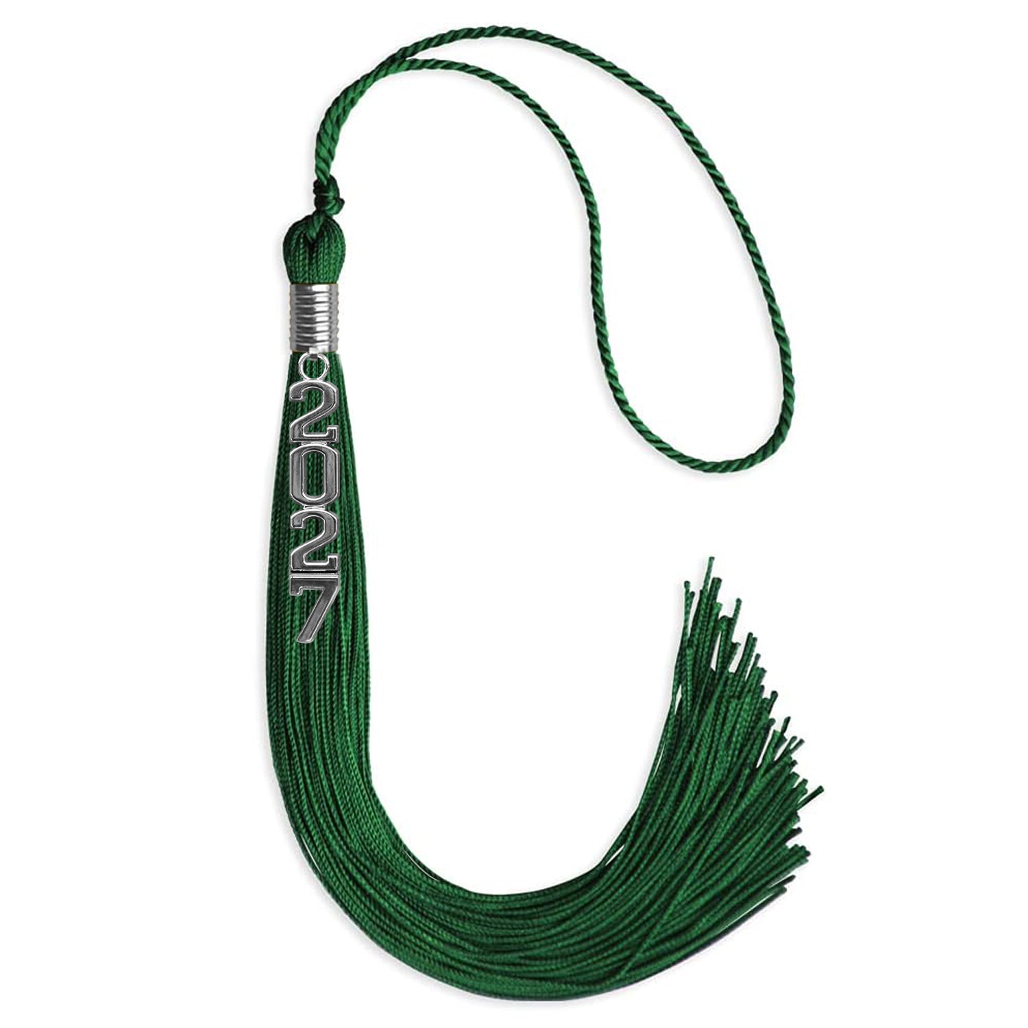 Green Graduation Tassel with Silver Stacked Date Drop - Endea Graduation