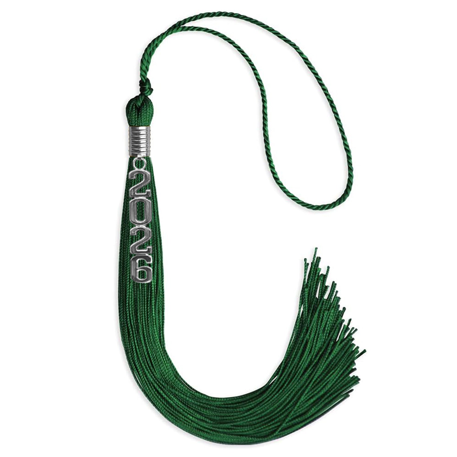 Green Graduation Tassel with Silver Stacked Date Drop - Endea Graduation