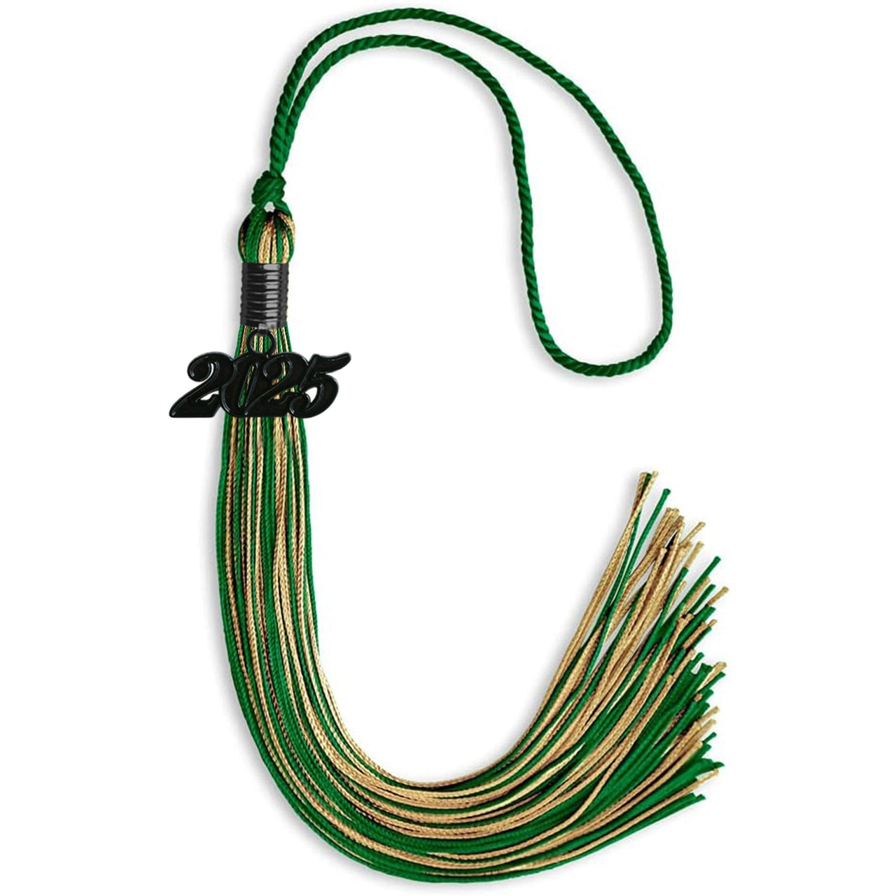 Green/Antique Gold Mixed Color Graduation Tassel with Black Date Drop - Endea Graduation