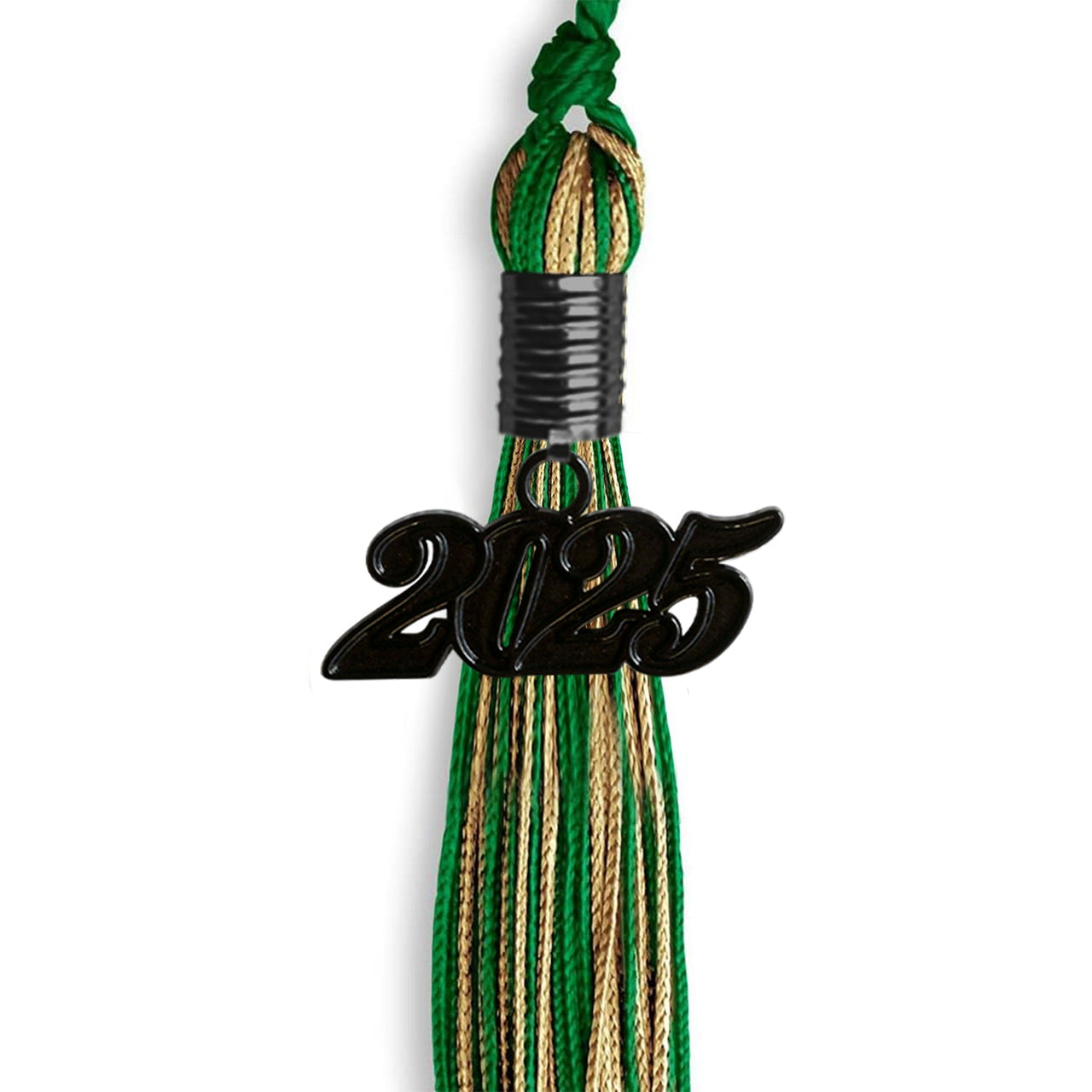 Green/Antique Gold Mixed Color Graduation Tassel with Black Date Drop - Endea Graduation