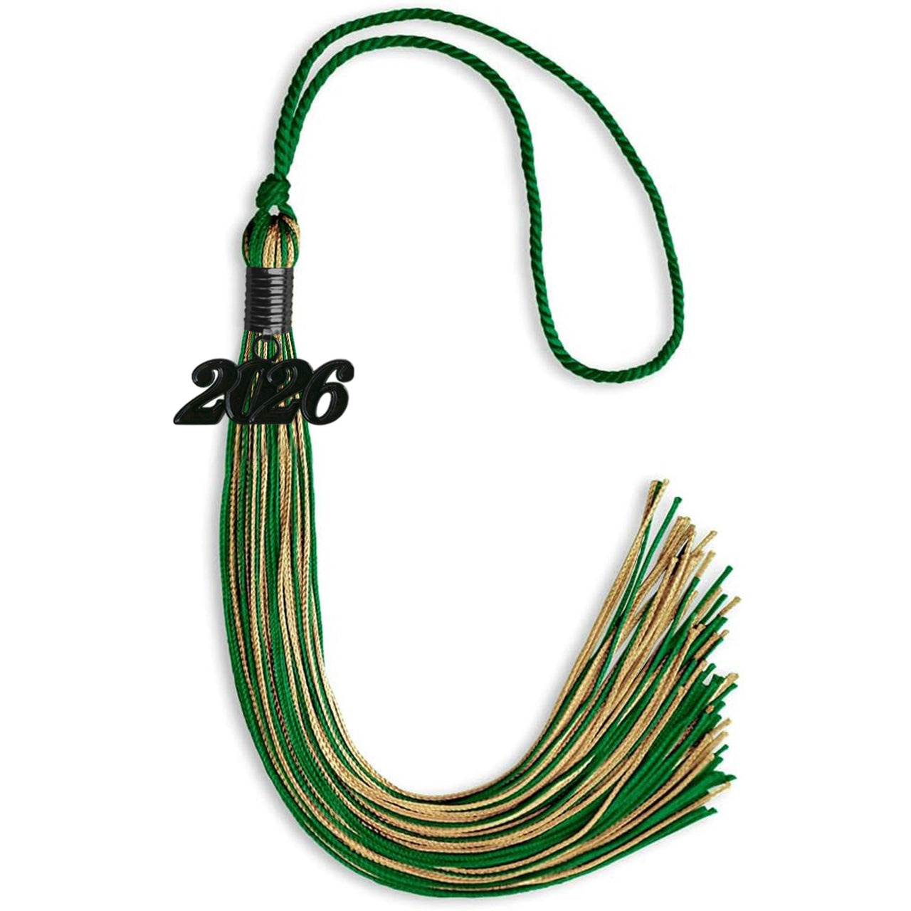 Green/Antique Gold Mixed Color Graduation Tassel with Black Date Drop - Endea Graduation