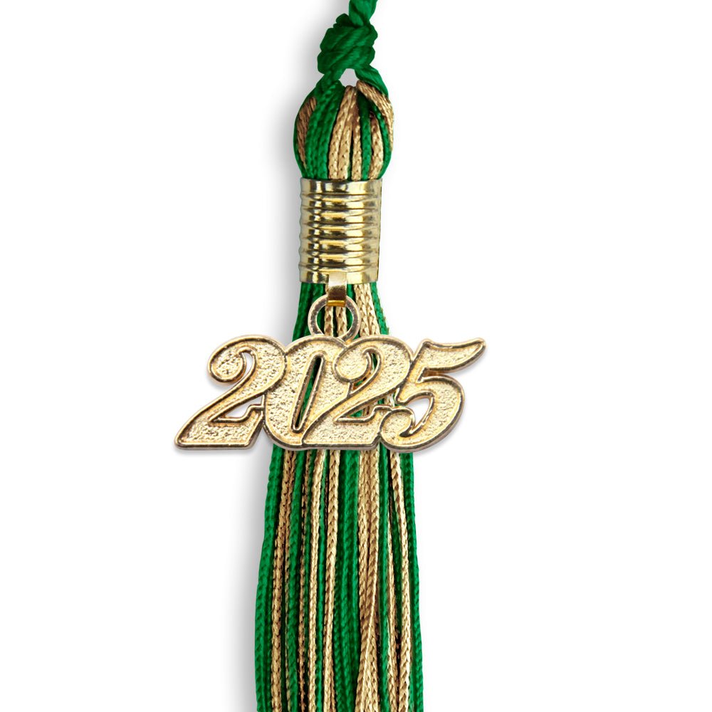 Green/Antique Gold Mixed Color Graduation Tassel with Gold Date Drop - Endea Graduation