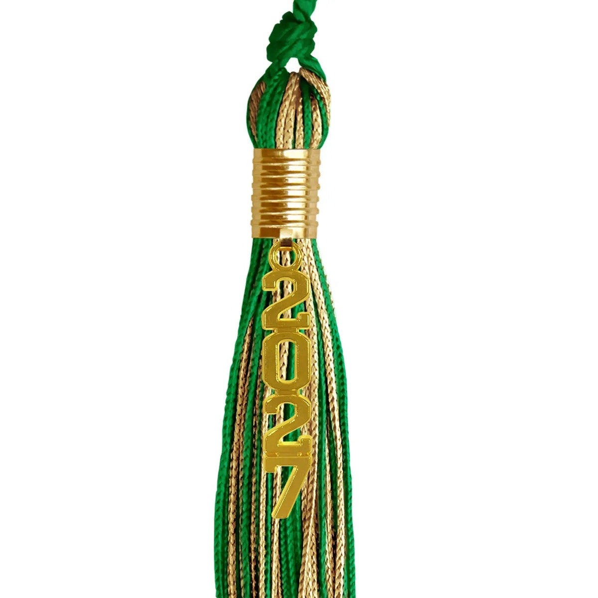 Green/Antique Gold Mixed Color Graduation Tassel with Gold Stacked Date Drop - Endea Graduation