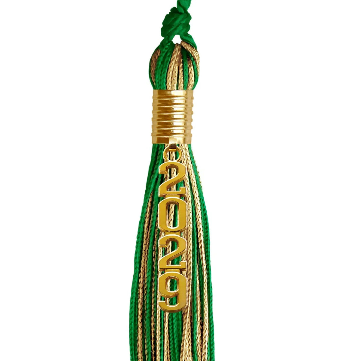 Green/Antique Gold Mixed Color Graduation Tassel with Gold Stacked Date Drop - Endea Graduation
