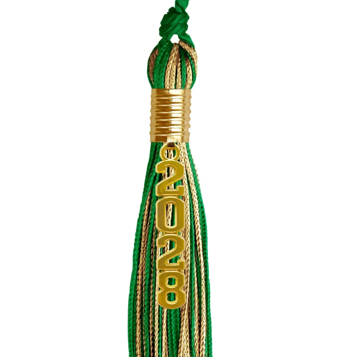 Green/Antique Gold Mixed Color Graduation Tassel with Gold Stacked Date Drop - Endea Graduation
