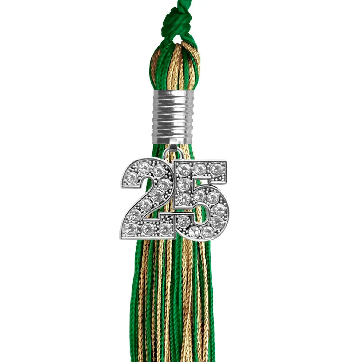 Green/Antique Gold Mixed Color Graduation Tassel with Silver Bling Charm - Endea Graduation