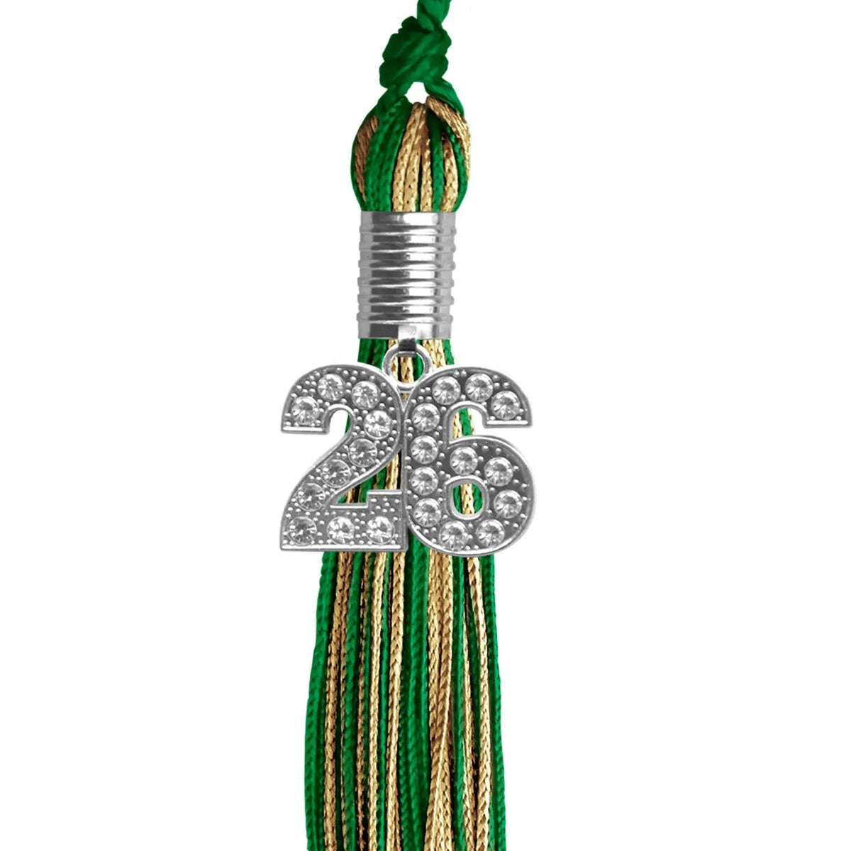 Green/Antique Gold Mixed Color Graduation Tassel with Silver Bling Charm - Endea Graduation