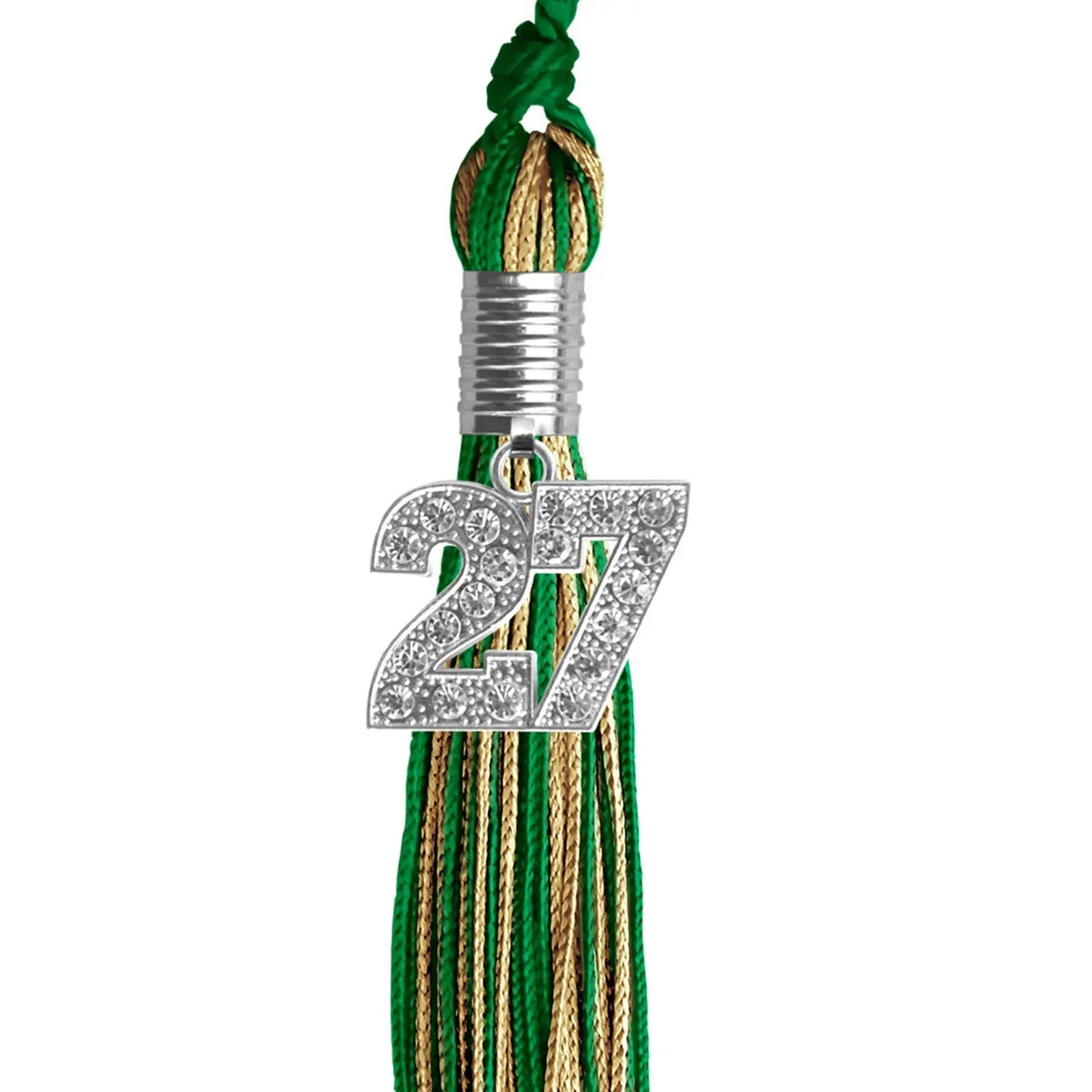 Green/Antique Gold Mixed Color Graduation Tassel with Silver Bling Charm - Endea Graduation