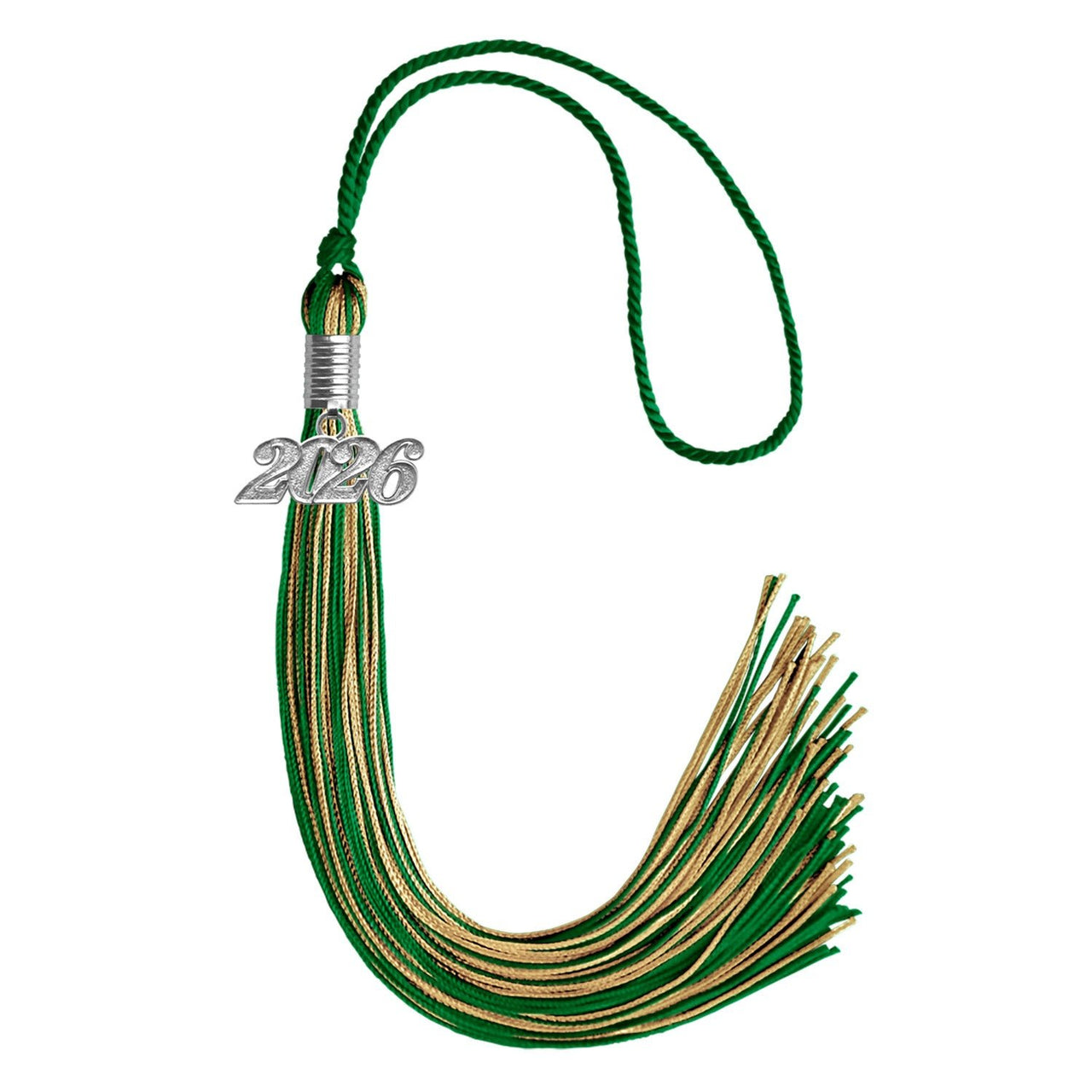 Green/Antique Gold Mixed Color Graduation Tassel with Silver Date Drop - Endea Graduation