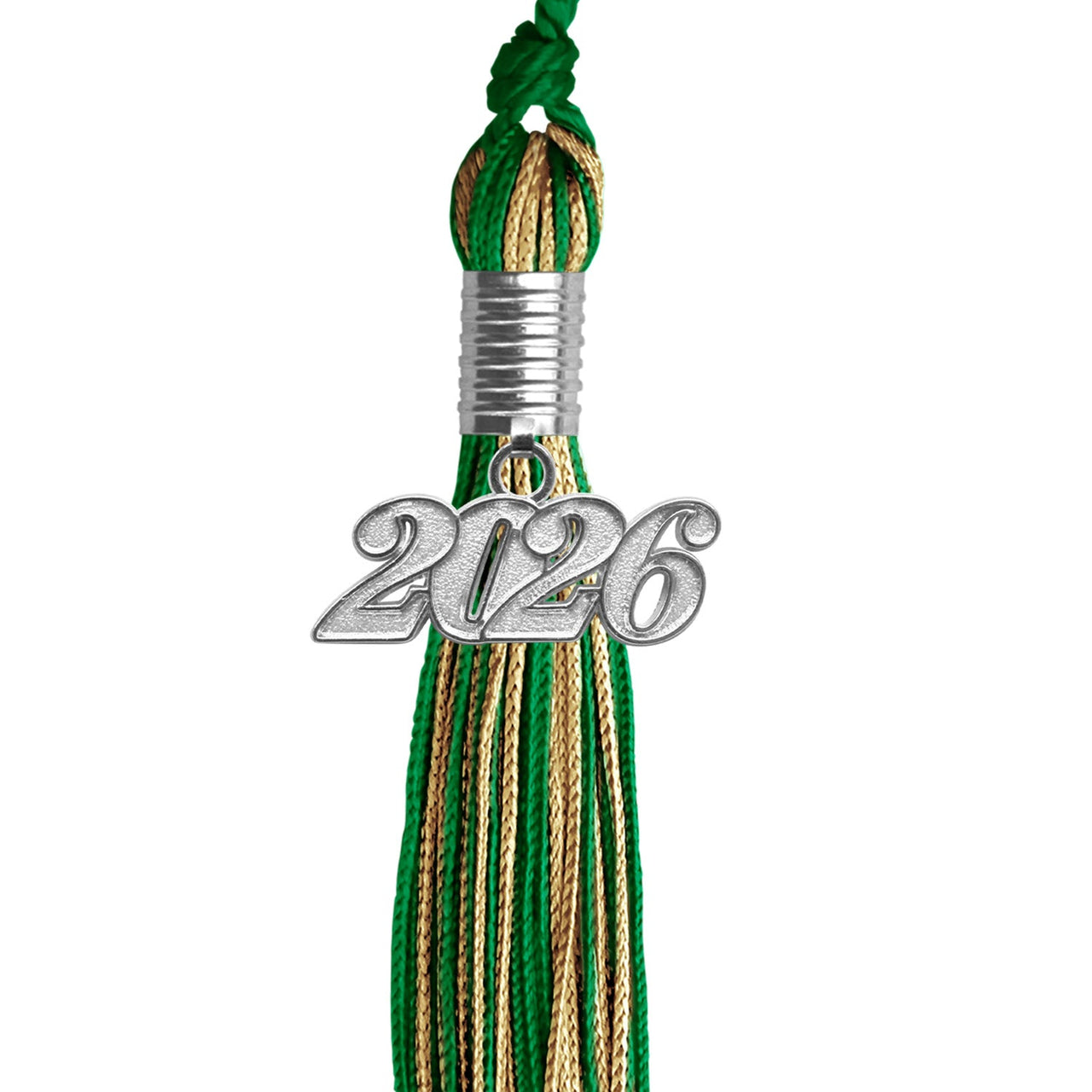 Green/Antique Gold Mixed Color Graduation Tassel with Silver Date Drop - Endea Graduation