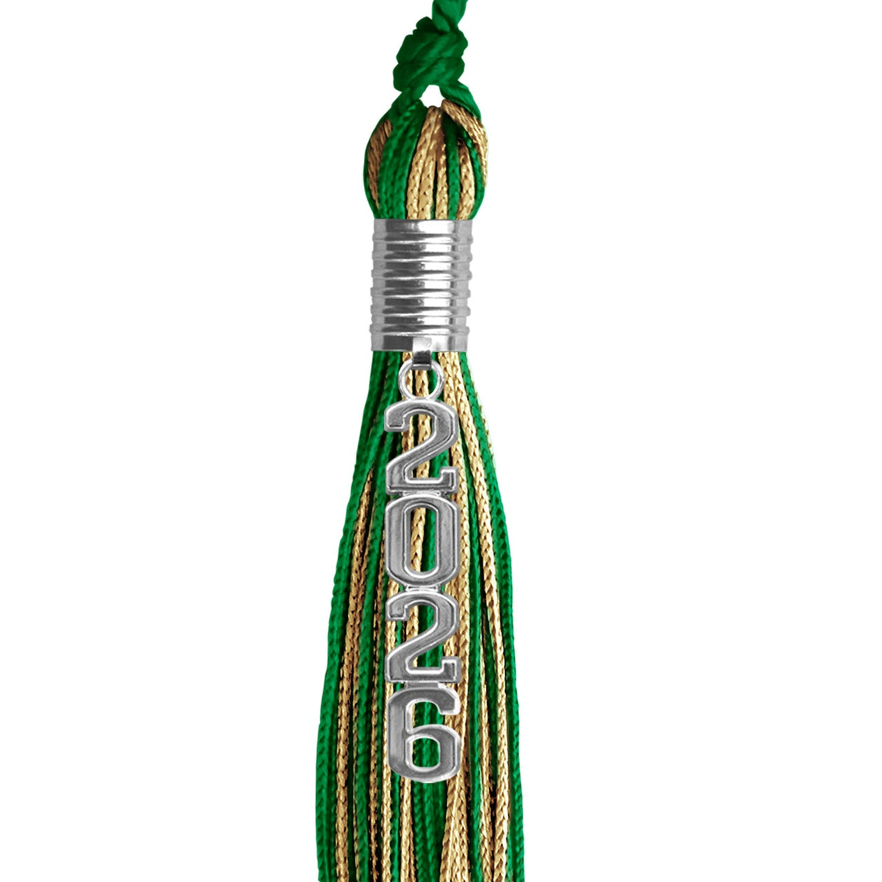 Green/Antique Gold Mixed Color Graduation Tassel with Stacked Silver Date Drop - Endea Graduation