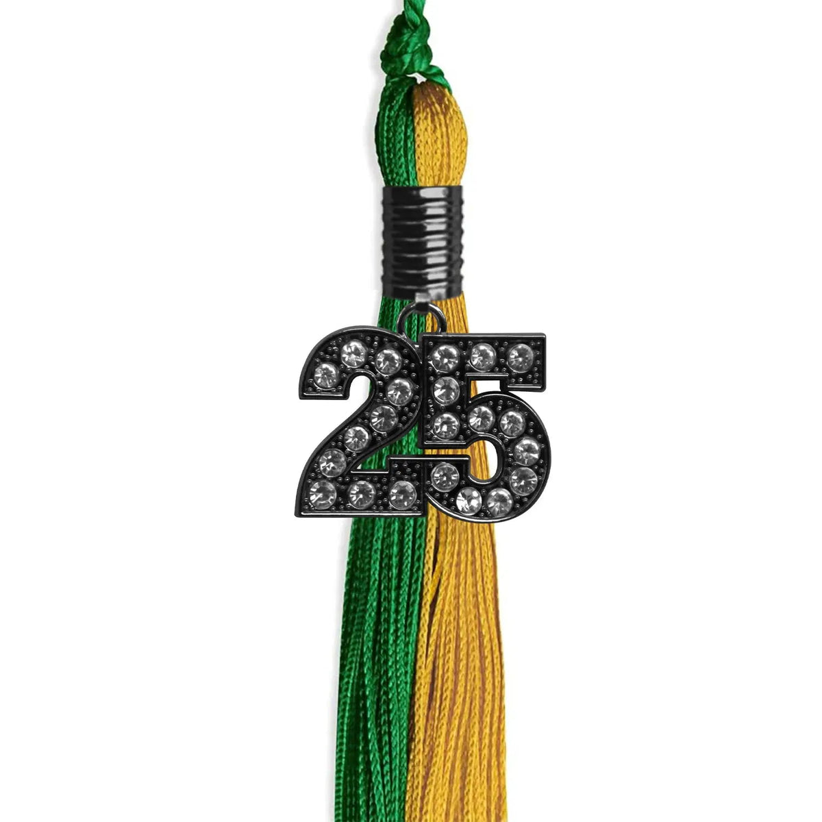 Green/Bright Gold Graduation Tassel with Black Bling Charm - Endea Graduation