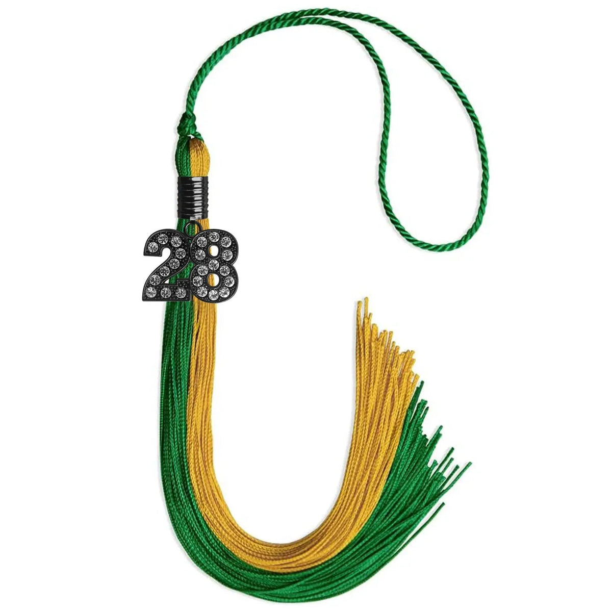 Green/Bright Gold Graduation Tassel with Black Bling Charm - Endea Graduation