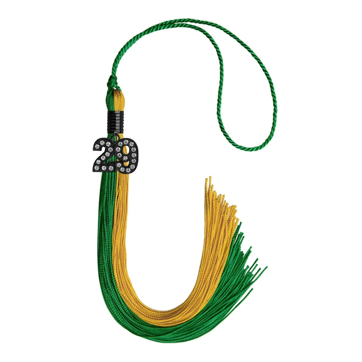 Green/Bright Gold Graduation Tassel with Black Bling Charm - Endea Graduation