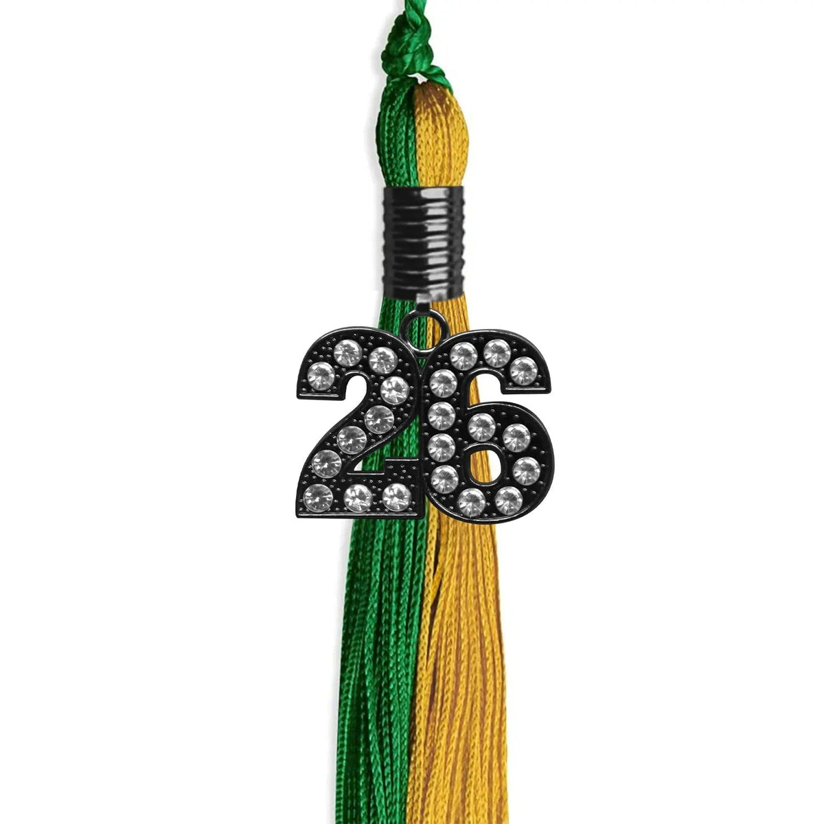 Green/Bright Gold Graduation Tassel with Black Bling Charm - Endea Graduation