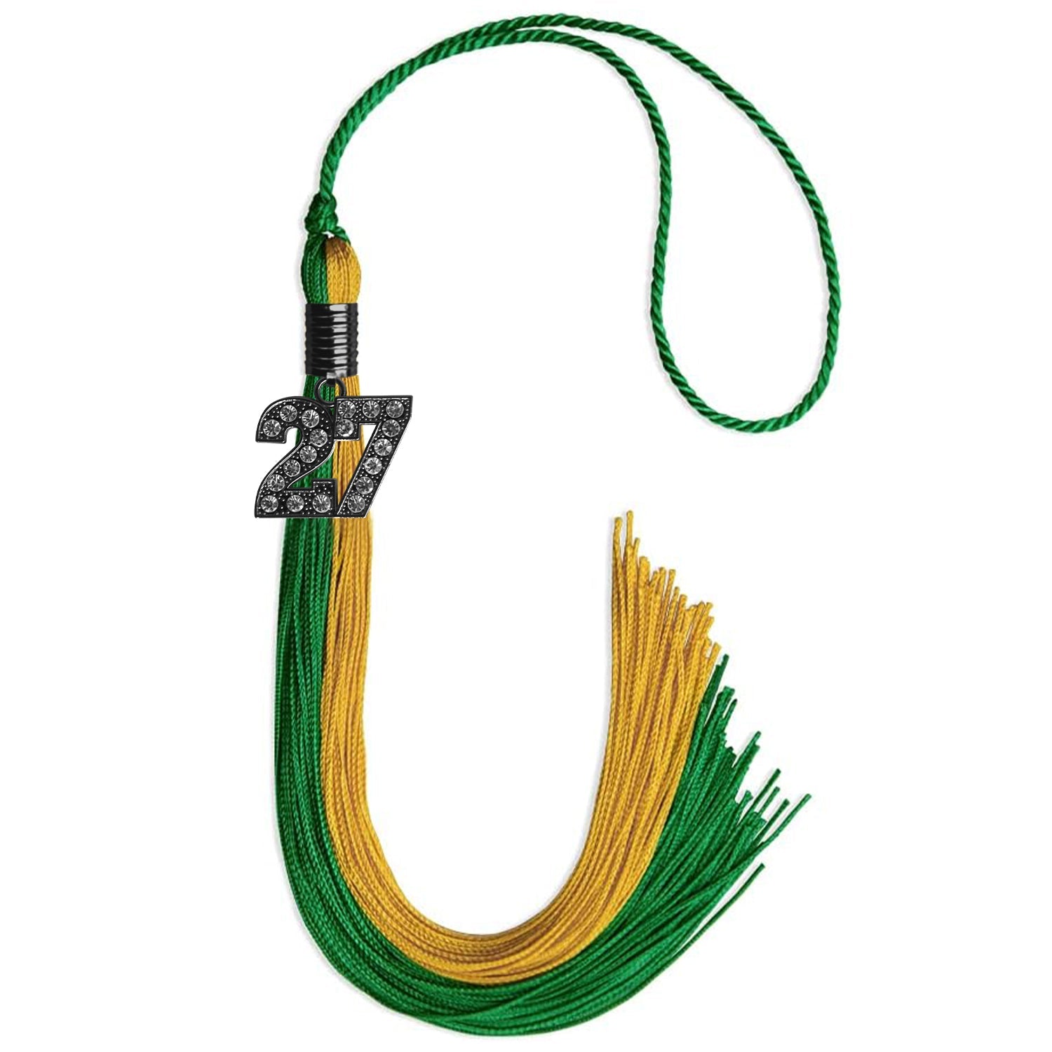 Green/Bright Gold Graduation Tassel with Black Date Drop - Endea Graduation