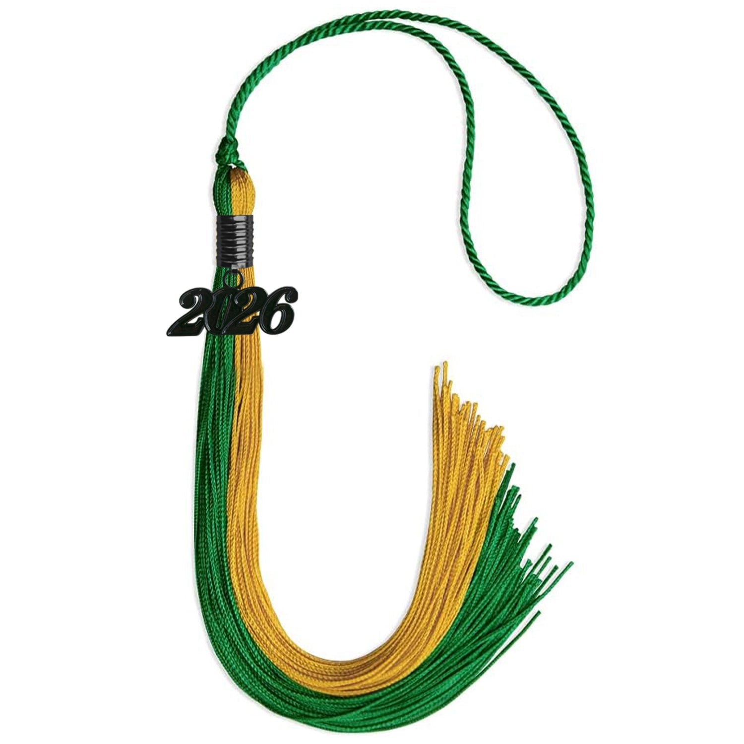 Green/Bright Gold Graduation Tassel with Black Date Drop - Endea Graduation