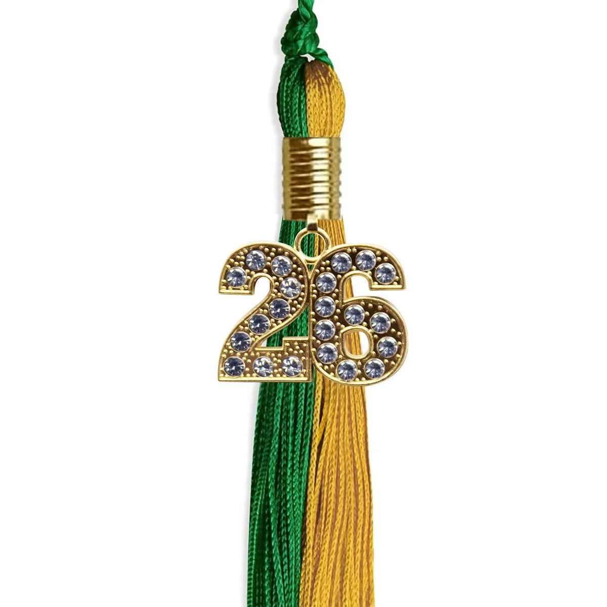 Green/Bright Gold Graduation Tassel with Gold Bling Charm - Endea Graduation