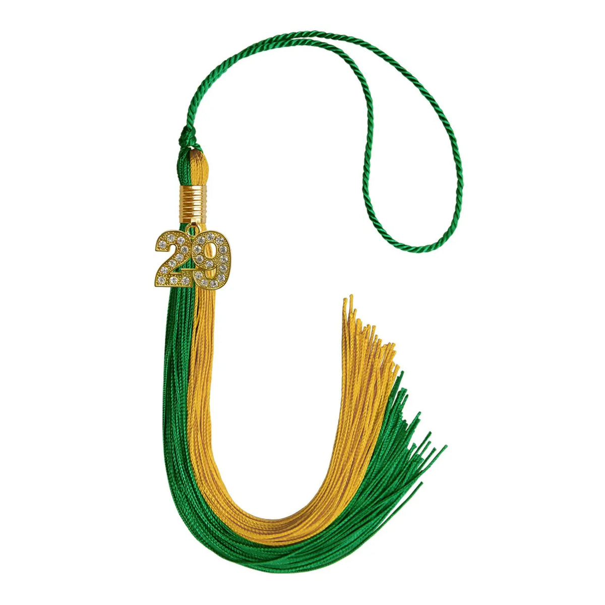 Green/Bright Gold Graduation Tassel with Gold Bling Charm - Endea Graduation