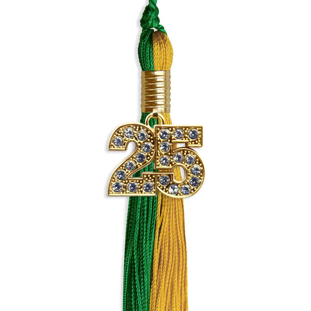 Green/Bright Gold Graduation Tassel with Gold Bling Charm - Endea Graduation