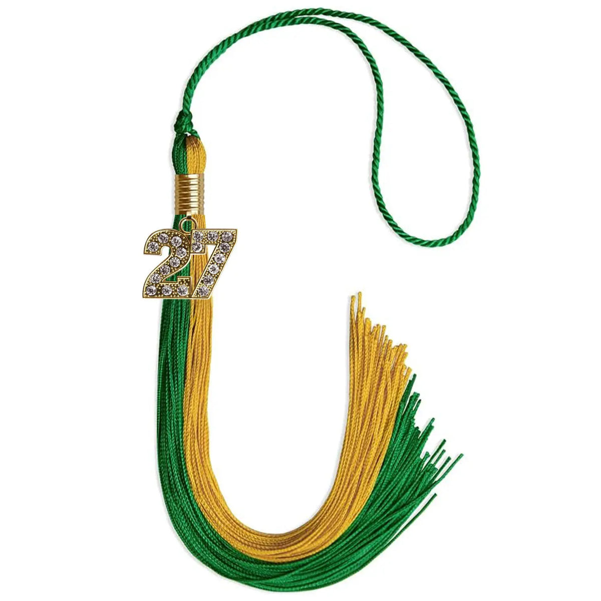 Green/Bright Gold Graduation Tassel with Gold Bling Charm - Endea Graduation