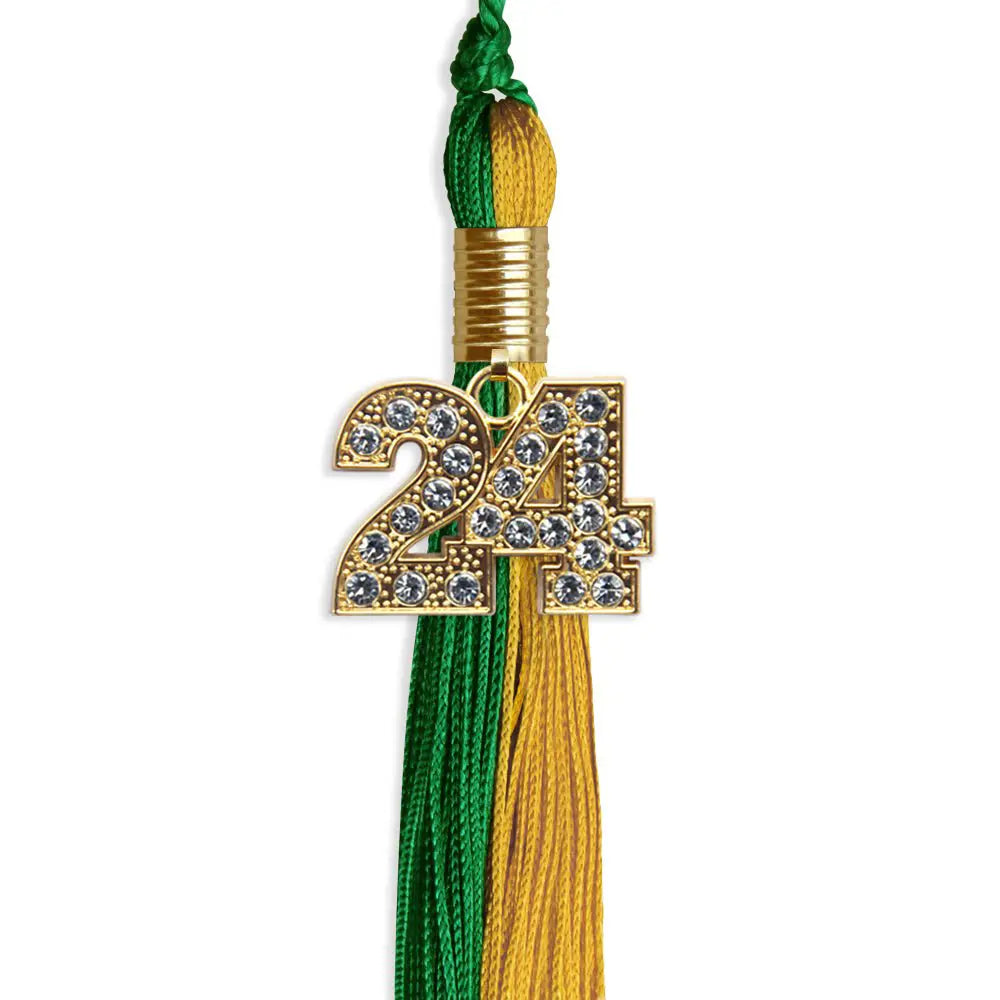 Green/Bright Gold Graduation Tassel with Gold Bling Charm - Endea Graduation