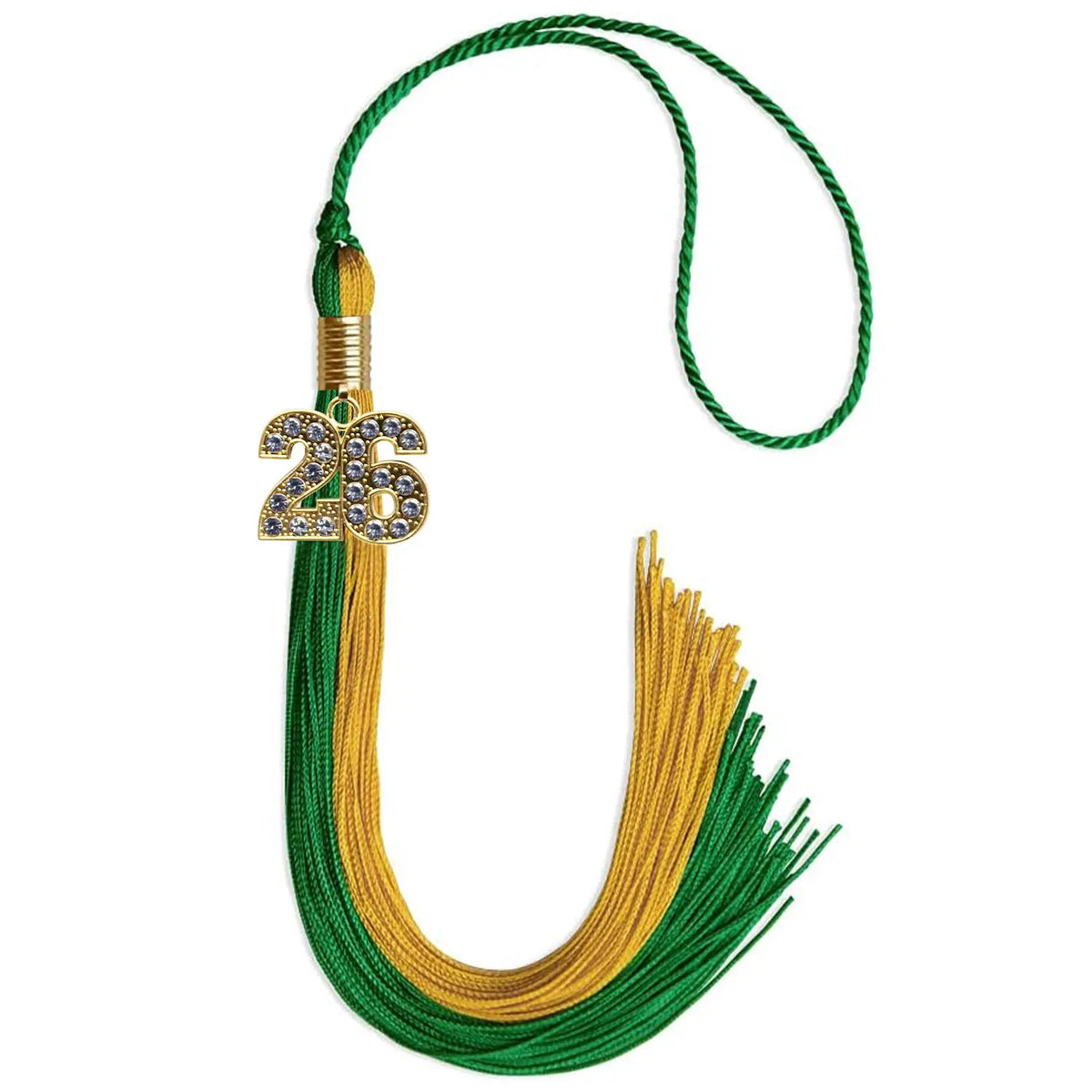 Green/Bright Gold Graduation Tassel with Gold Bling Charm - Endea Graduation