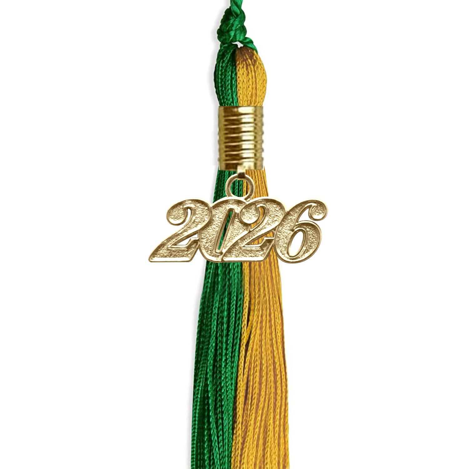 Green/Bright Gold Graduation Tassel with Gold Date Drop - Endea Graduation